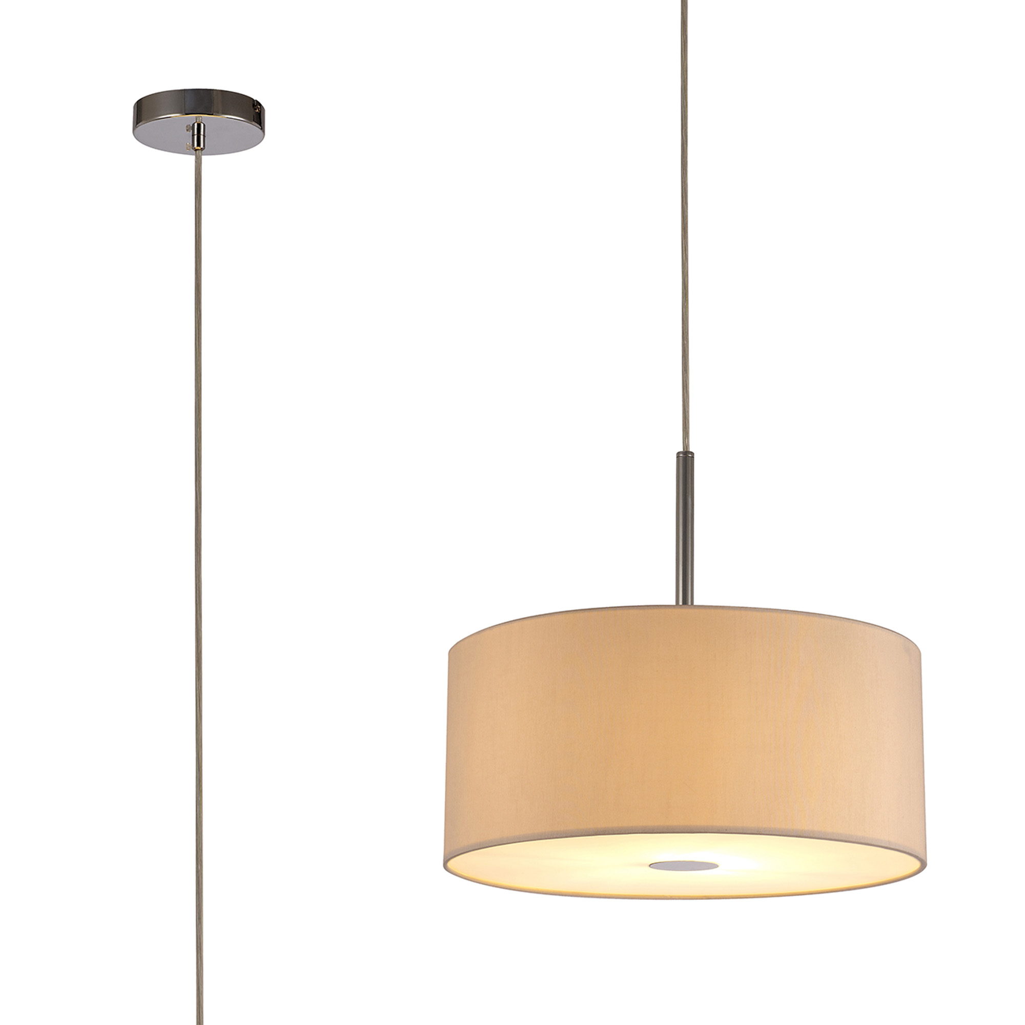 DK0136  Baymont 40cm Pendant 1 Light Polished Chrome; Nude Beige/Moonlight; Frosted Diffuser